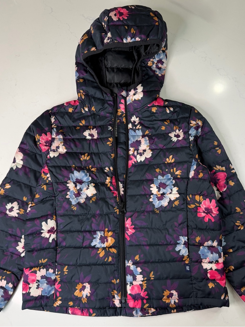 Gap Kids Girls Floral ColdControl Puffer Jacket Hooded Size S 6-7